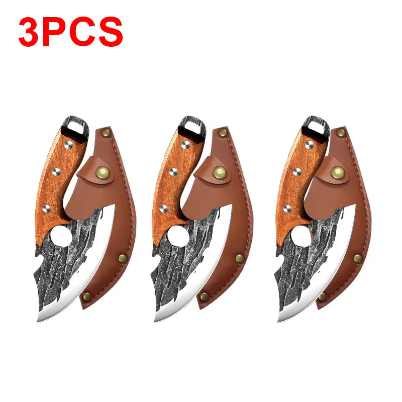 Multifunctional Stainless Steel Kitchen Knife - Forged Meat Cleaver Boning Knife with Bottle Opener and Protective Cover