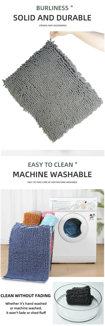 Chenille Long-Haired Bath Mat – Absorbent Bathroom Floor Mat for Tub, Living Room, and Entrance Foot Pad