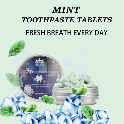Travel Toothpaste Tablets - 50-Pack Chewable Mint Deep-Cleansing Fresh Breath