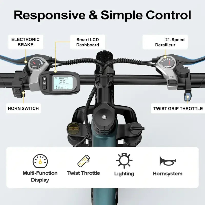 Electric Mountain E-Bike for Adults - 1000W Peak Motor, 36V High-Capacity Battery, Commuter Electric Bicycle