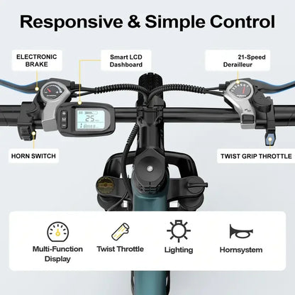 Electric Mountain E-Bike for Adults - 1000W Peak Motor, 36V High-Capacity Battery, Commuter Electric Bicycle