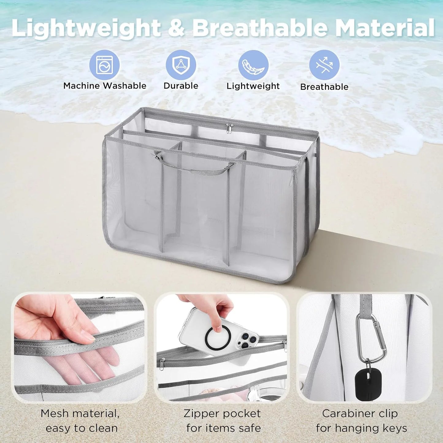 Beach Tote Organizer Insert – Lightweight Mesh Divider for XL Bogg Bags, Sandproof Multi-Compartment Storage Accessory