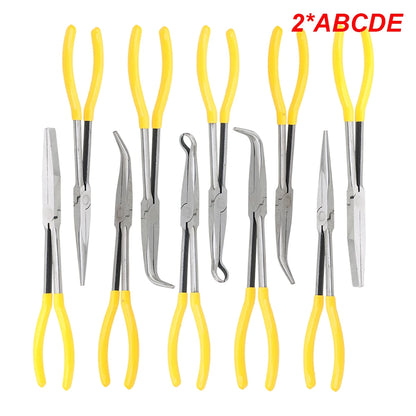DIY Extra Long Nose Pliers – Straight & Bent Tip Mechanic Hand Tool for Car Maintenance, Spanner & Clip Removal Kit