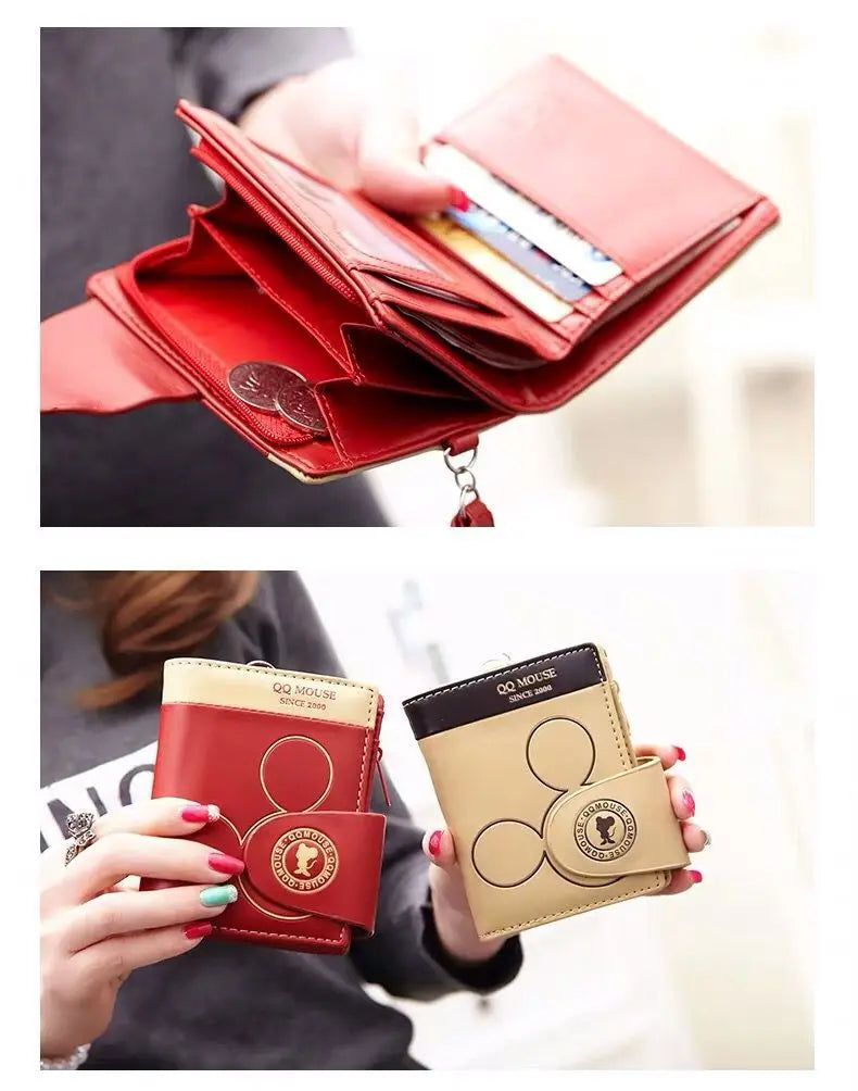 Explosion-Style Women’s Short Wallet — Korean PU Leather Cute Cartoon Zipper Purse, Multi-Card Folding Daily Pocket Wallet for Students