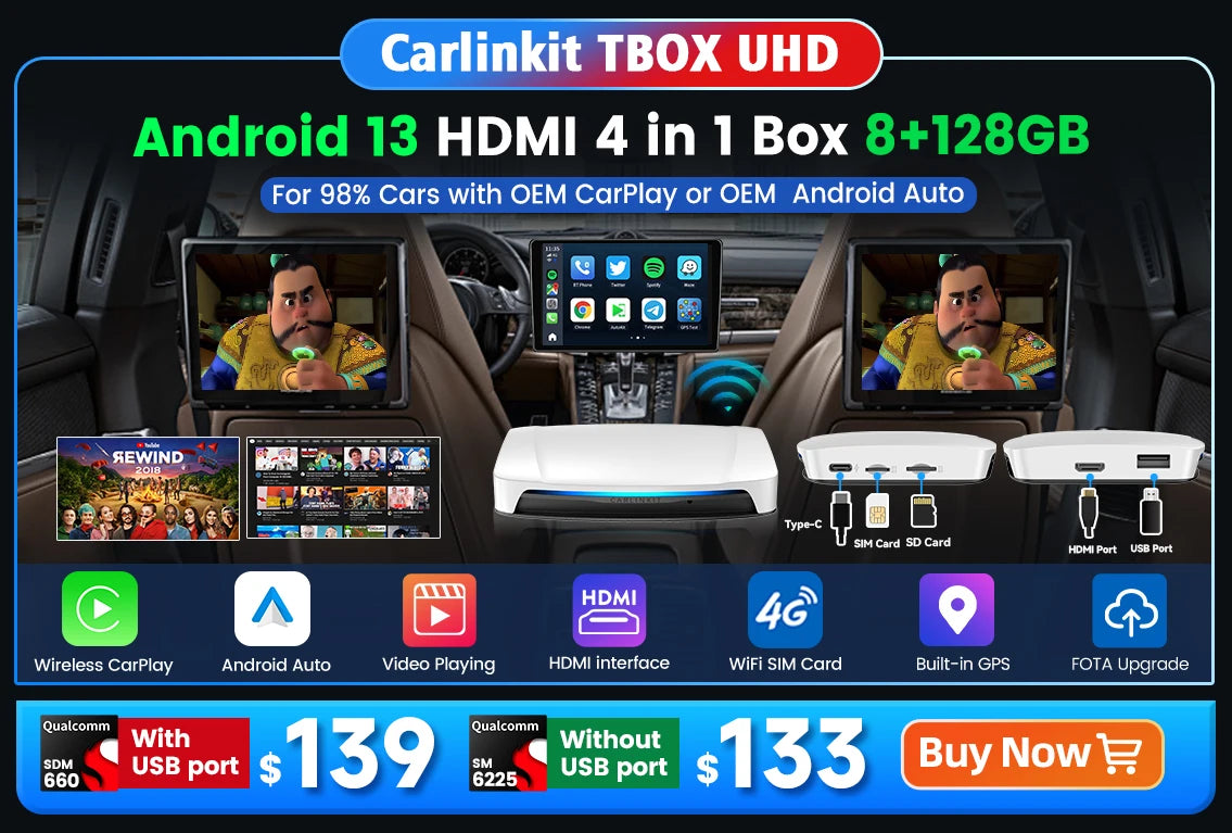 Carlinkit CarPlay AI Box — Qualcomm 6125 8-Core, Android 13, Wireless & Wired CarPlay, Android Auto for OEM Cars