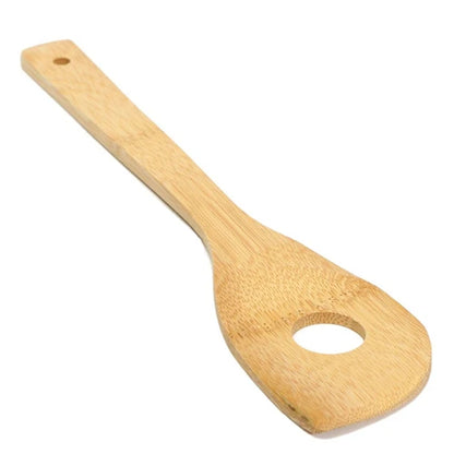 6PCS Bamboo Cooking Utensil Set – Wooden Spoons & Spatulas for Kitchen Mixing & Cooking