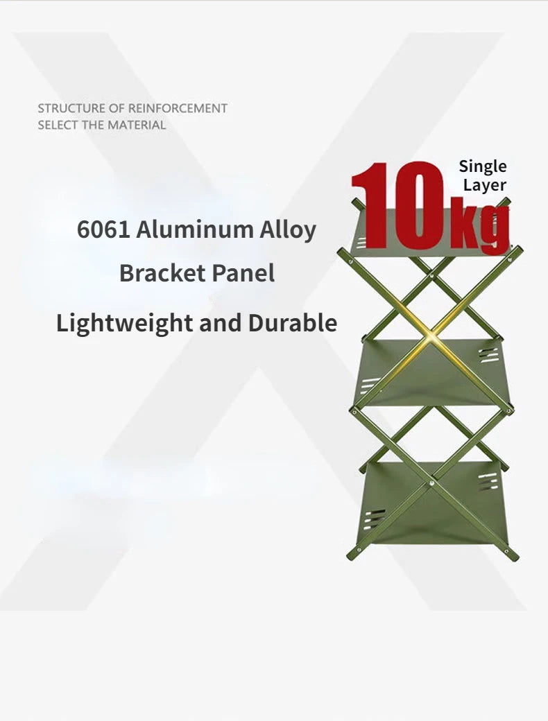 MOUNTAINHIKER Three-Tier Folding Rack – Portable Outdoor Storage Shelf for Camping, Picnic, BBQ & Garden Use