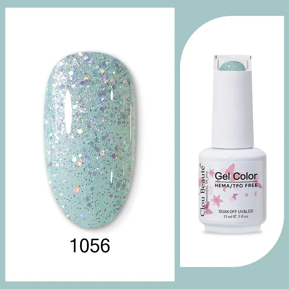 Clou Beaute 15ml Gel Nail Polish Set – Red Black White Green Neon UV Soak-Off Semi-Permanent Nail Varnish Base & Velvet Top Coat