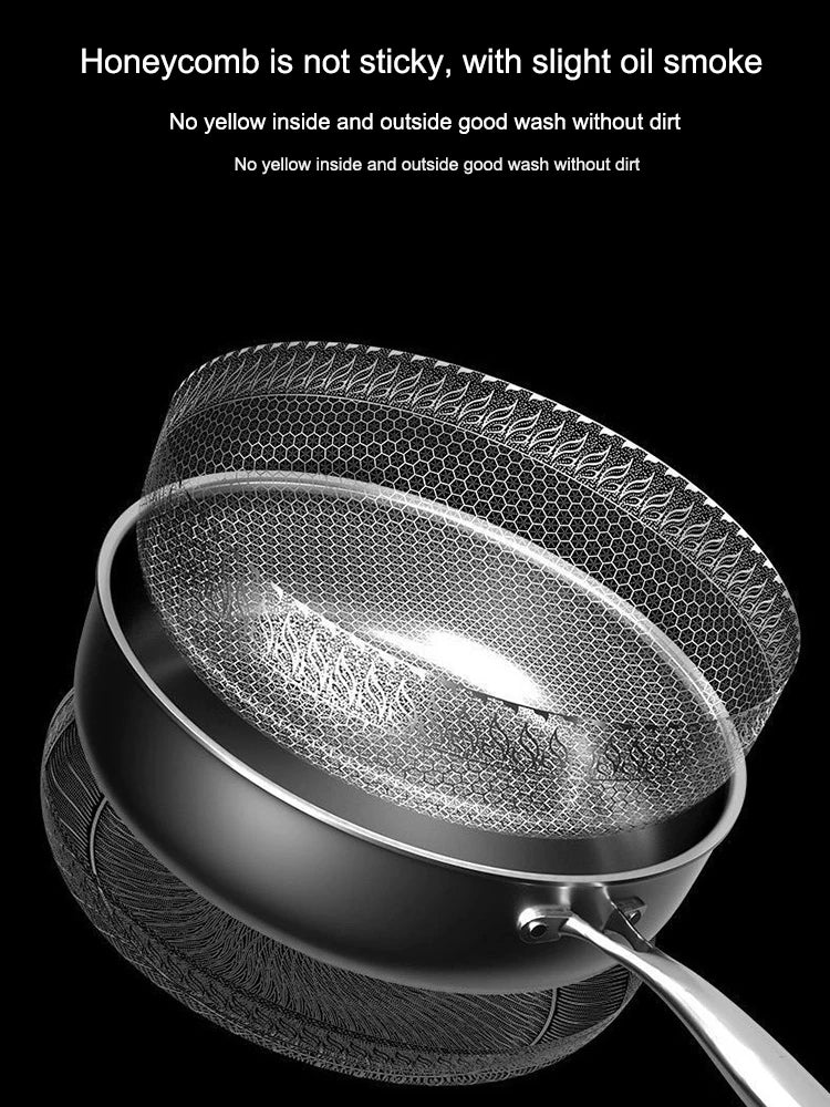 Tri-Ply 316 Stainless Steel Frying Pan – Double-Sided Honeycomb Wok Skillet for All Stoves