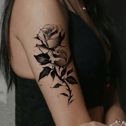 2pcs Colorful Rose Floral Temporary Tattoo Stickers - Waterproof Large Flower Body Art for Shoulder, Arm, Chest & Leg