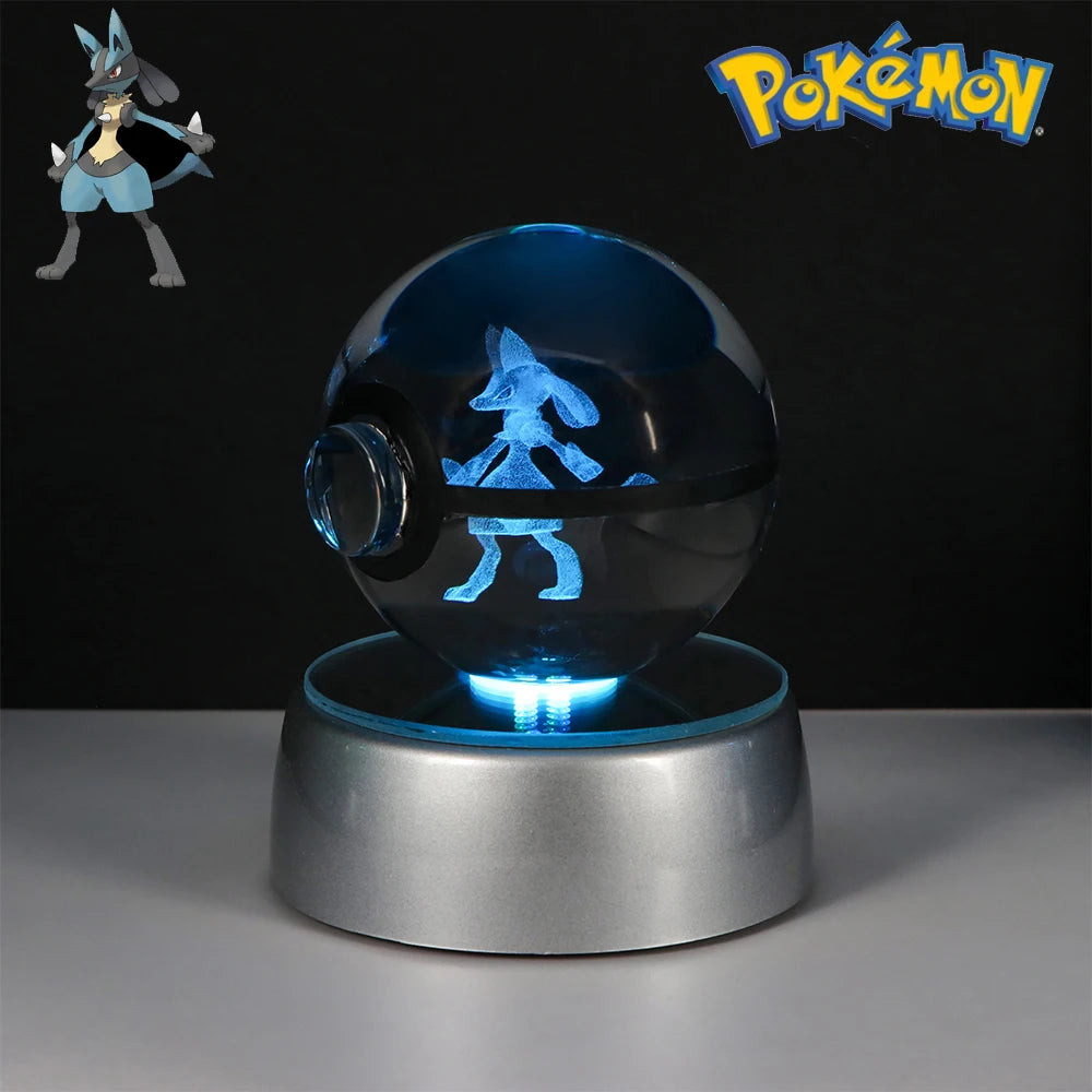Pokemon Crystal Ball Night Light – Pikachu, Gengar, Eevee, Mewtwo & Lucario LED Pokeball, Kids Birthday Gift & Home Decor