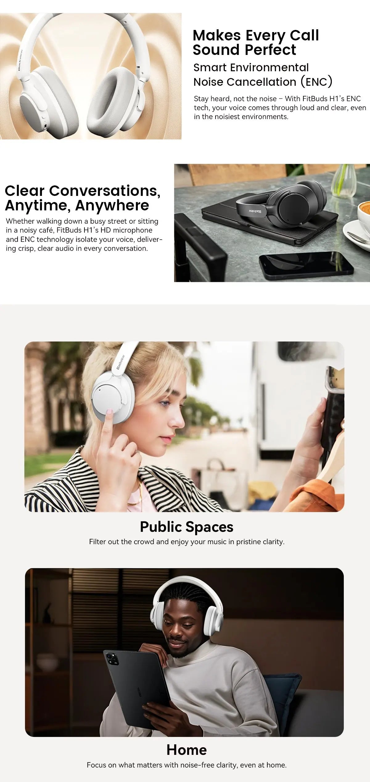Blackview Fitbuds H1 Hybrid ANC Headphones – Bluetooth 5.4 Over-Ear Wireless Headset with Hi-Res Audio & Mic