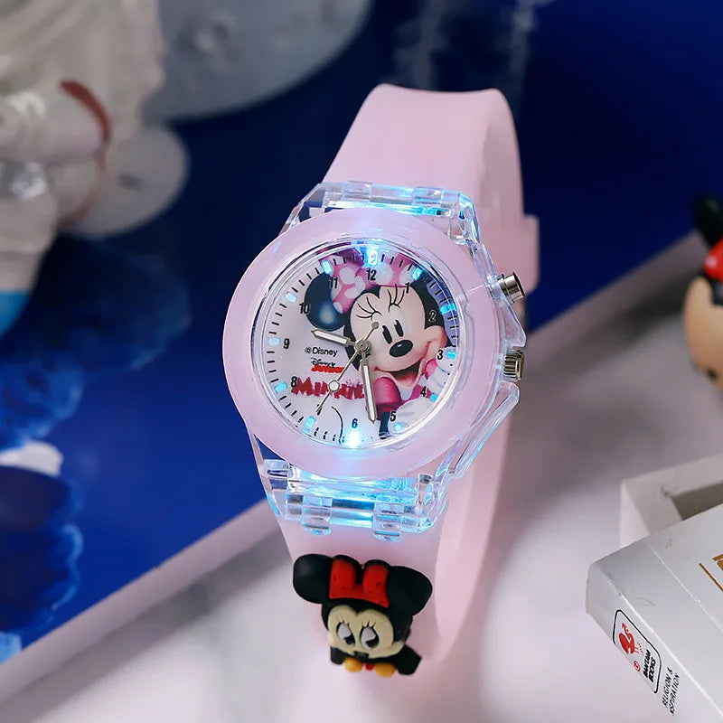 Mickey Kids Flash Light Watch - Rubber Strap Cartoon Toy Clock Gift for Girls