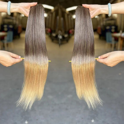 26" Ombre Straight Synthetic Hair Extensions – Smooth Weaving, Full Blue Hair Bundles from Root to End