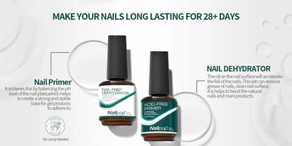 Nailpop Nail Dehydrator & Primer — Acid-Free Natural Nail Prep for Acrylic & UV Gel, Fast Dry Superior Bonding Set