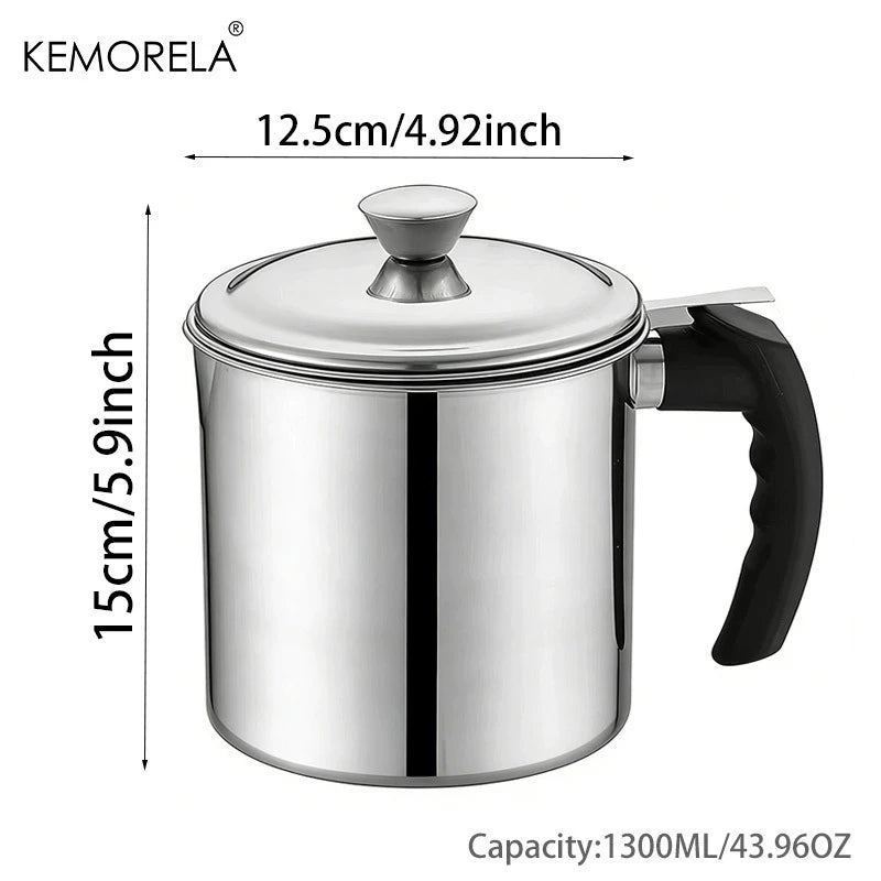 Stainless Steel Oil Filter Pot - 1.1L/1.3L Cooking Oil Strainer Container with Lid & Heat Resistant Fat Separator