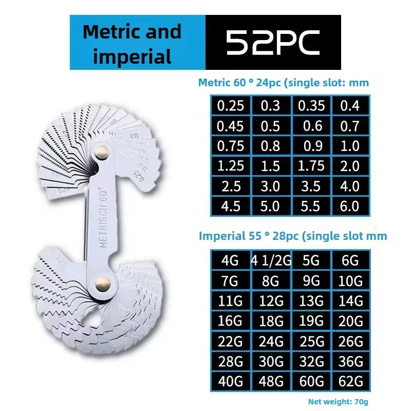 Metric & Inch Thread Plug Gauge - 55/60 Degree Carbon Steel Screw Pitch Measurement Tool for Lathe Work