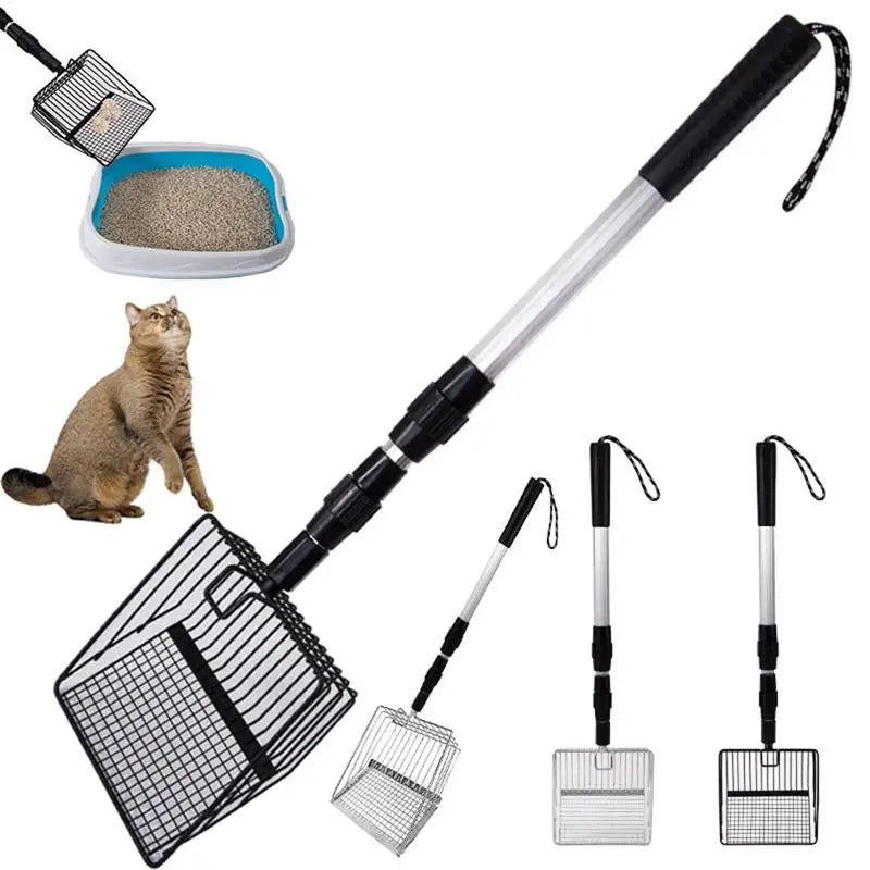 Retractable Handle Metal Cat Litter Scoop – Multi-Hole Design Poop Sifting Spoon & Chicken Coop Rake Shovel for Easy Waste Separation and Cleaning Tool