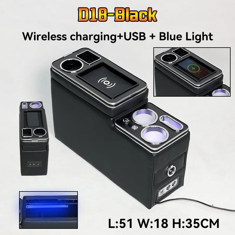 Universal Toyota Proace Verso Armrest Box – Car Console Storage with Wireless Charging for MPV