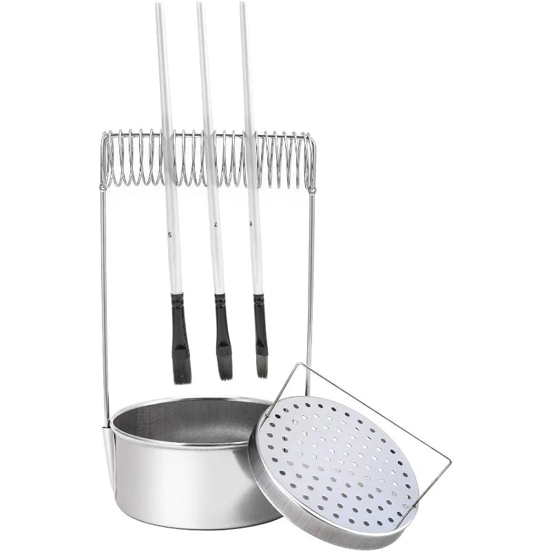 Portable Stainless Steel Artist Brush Washer – Paint Cleaner with Wash Tank, Removable Screen & Brush Holder