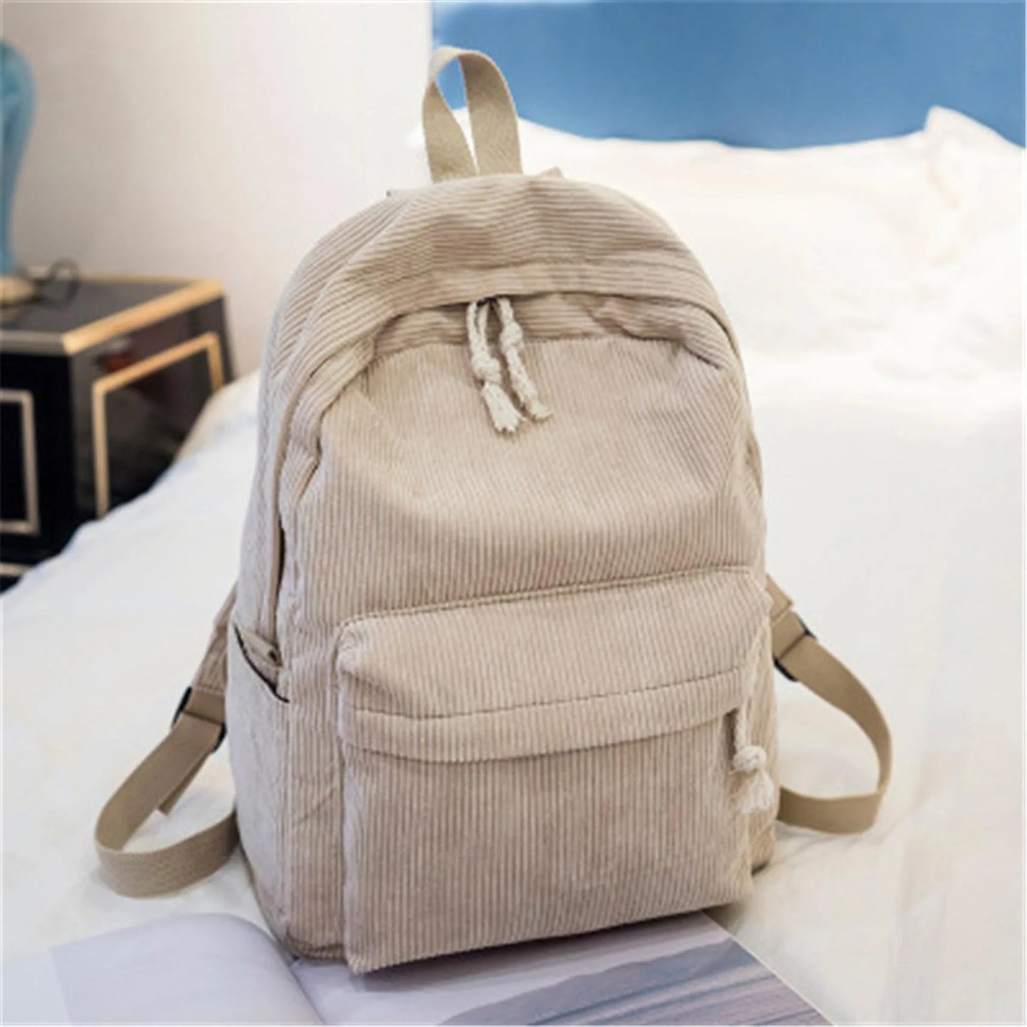 Women's Corduroy School Backpack – Striped Travel Rucksack for Teenage Girls & Shoulder Bag Mochila