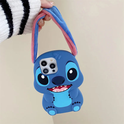 3D Cartoon Stitch Keychain Plush Phone Case with Ear Cover – Compatible with Samsung Galaxy S23/S24/S25 Ultra & A14-A34 Series
