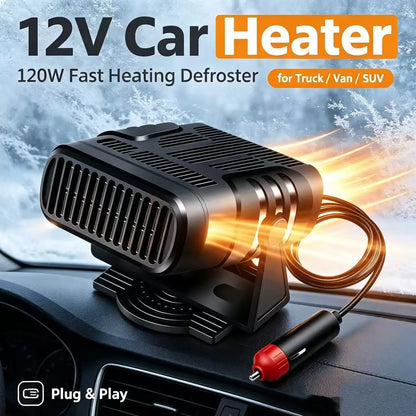 120W 12V Car Heater Fan - Portable 360° Adjustable Windshield Defroster & Defogger for Winter Driving