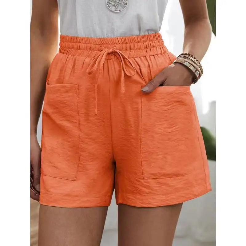 Women’s Summer Wide-Leg Shorts - High Elastic Waist Drawstring Casual Shorts with Pockets
