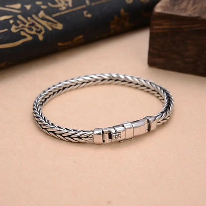100% S925 Sterling Silver Handmade Woven Bracelet — Retro Domineering Style for Men & Women, Pure Silver Jewelry