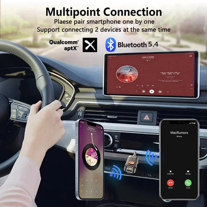 Bluetooth 5.4 Audio Transmitter & Receiver – 3.5mm AUX Wireless Stereo Adapter with Mic for Car, TV, PC, Headphones