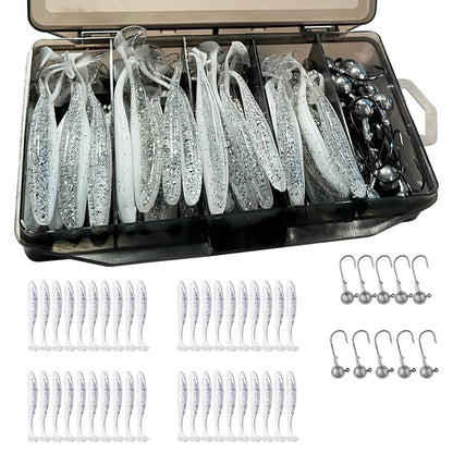 50PCS Metal Jig Fishing Lure Set – Soft & Sinking Swimbaits 3g–14g (5.5–10cm) Jigging Head Hooks in Tackle Box for Bass Fishing