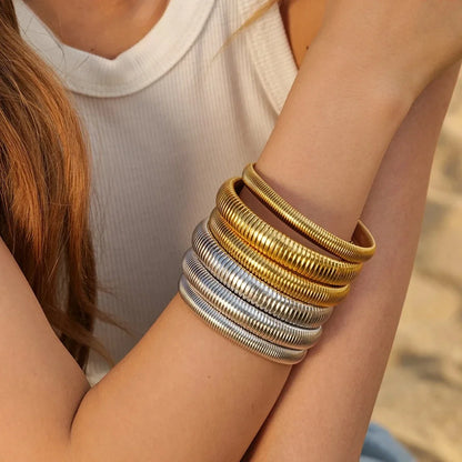 Stainless Steel Flex Snake Chain Cuff Bracelet – 18k Gold Plated Wide Bangle Fashion Jewelry for Women Gifts
