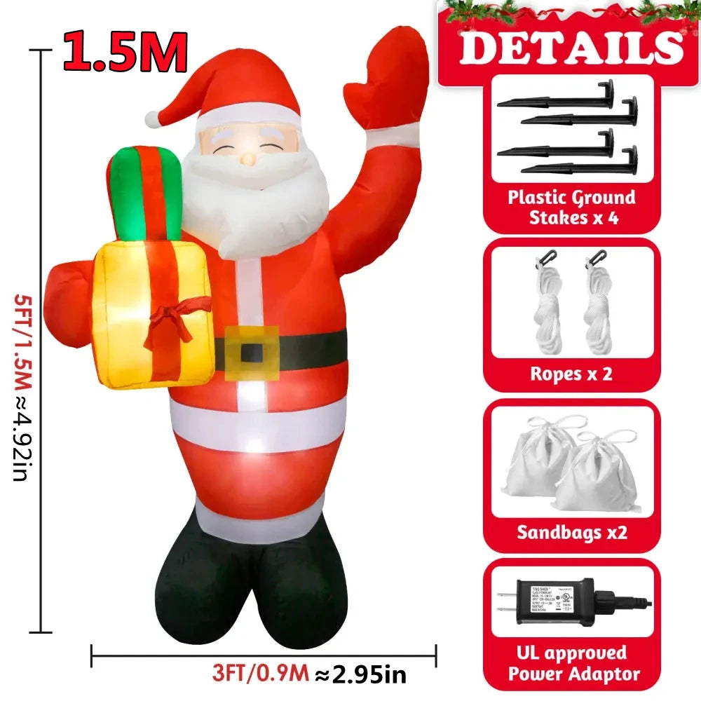 Inflatable Christmas Decorations – Tree, Snowman, Santa, Bear & Gingerbread Man with Built-in LED for Outdoor Garden & Party Decor