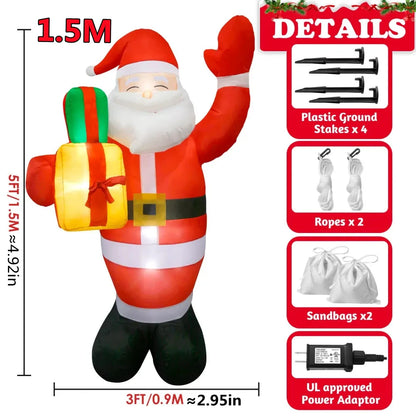 Inflatable Christmas Decorations – Tree, Snowman, Santa, Bear & Gingerbread Man with Built-in LED for Outdoor Garden & Party Decor