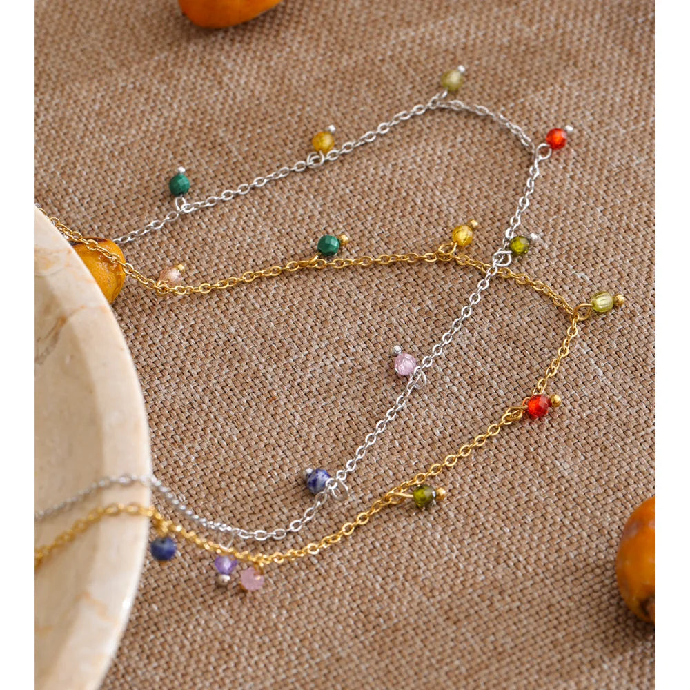 YHPUP Colorful Zirconia Drop Necklace - Stainless Steel Waterproof Y2K Collar Chain Jewelry with PVD Finish