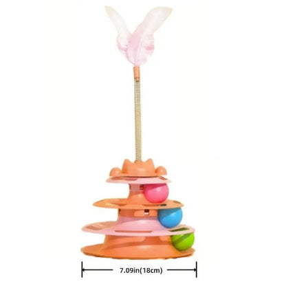 Interactive Cat Toy Tower - Kitten Turntable Track Roller Balls & Feather Training Toy