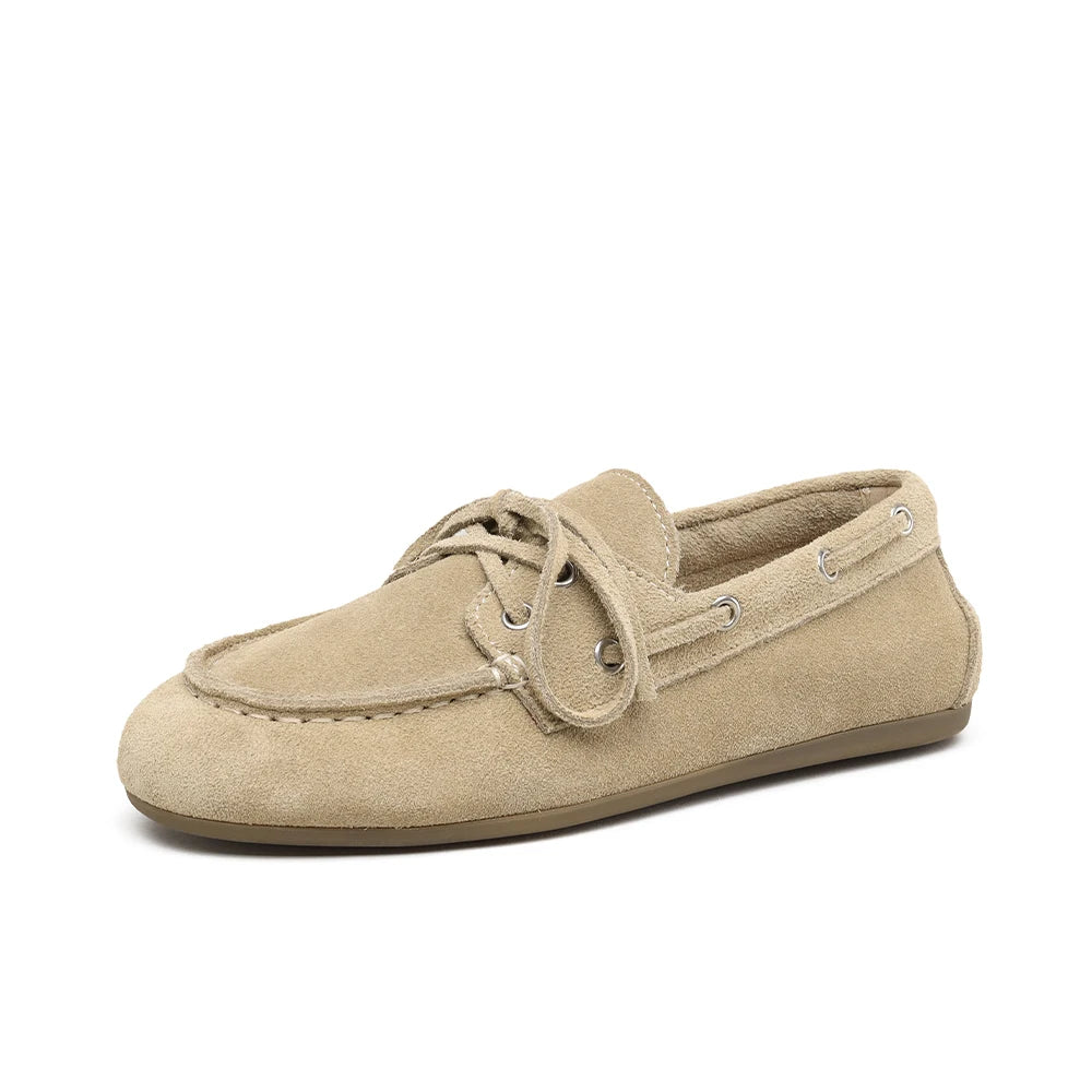 Smile Circle Women’s Genuine Leather Boat Shoes – Lace-Up Moccasins, Flat Casual Loafers