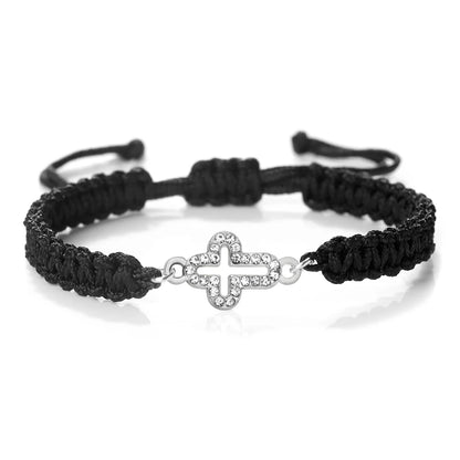Crystal Hollow Cross Bracelet - Braided Prayer Healing Bangle Jewelry Gift for Women & Yoga Lovers