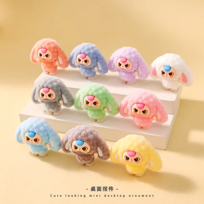 10PCS Cartoon Baby Three Flocking Blind Box – Cute DIY Doll Keychains & Desktop Decorations, Kids’ Small Ornaments Gift
