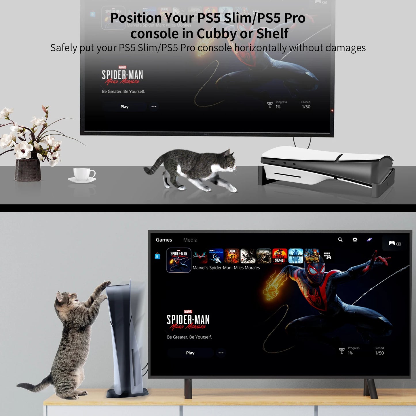 PS5 Slim & PS5 Pro Horizontal Game Stand Base – Console Holder Cradle Support Kit for PlayStation Gaming Accessories