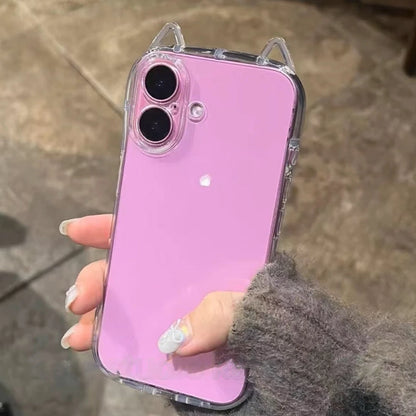 3D Hollow Cat Ears Clear Phone Case – Shockproof Airbag Cover for iPhone 11–17 Pro Max, XS/XR/X – Cute Protective Case