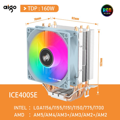 Aigo CPU Cooler with 2/4/6 Heat Pipes — Silent RGB Fan, 3-Pin PWM Radiator for Intel & AMD CPUs