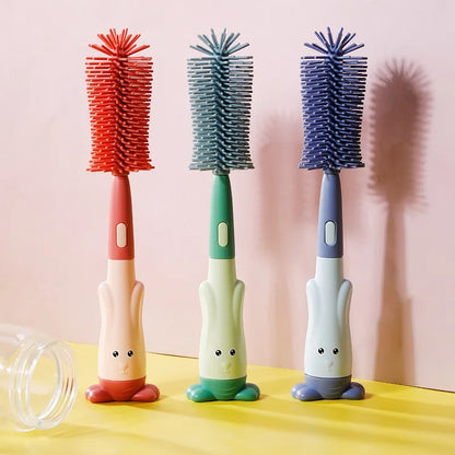 3-in-1 Silicone Bottle Cleaning Brush Set - Food-Grade Standing Cup Brush, Baby Bottle Nipple Brush, and Straw Cleaner