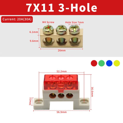 Brass Terminal Block A10 Multi-Hole (3–15 Way) – Neutral Power Distribution Terminal Strip for Electrical Cabinets & Panels