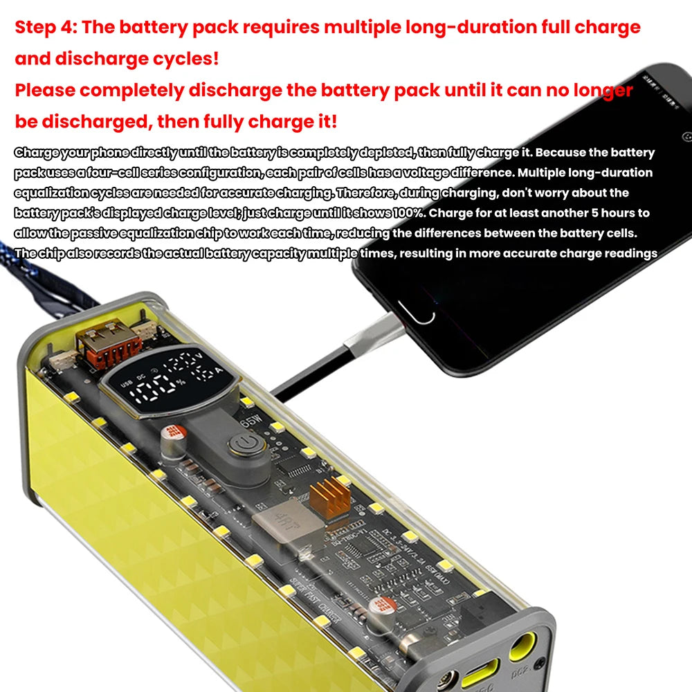 8-Cell 18650 Power Bank Battery Box - PD65W USB Type-C Fast Charging DIY Storage Case with Digital Display