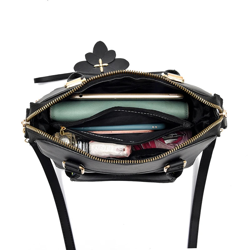Floral Detail Shoulder Bag - Trendy Zipper Handbag for Work & Casual, Women's Crossbody Purse with Floral Decor