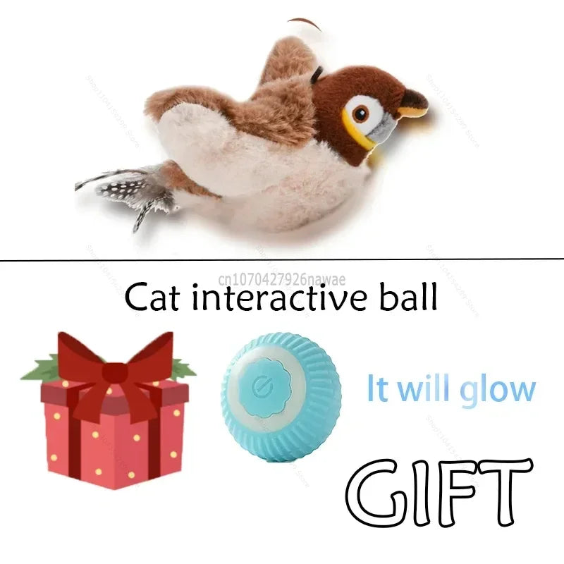 Interactive Cat Toy – Rechargeable Electric Chirping Bird with Flapping Wings & Catnip, Touch-Activated Plush for Cats