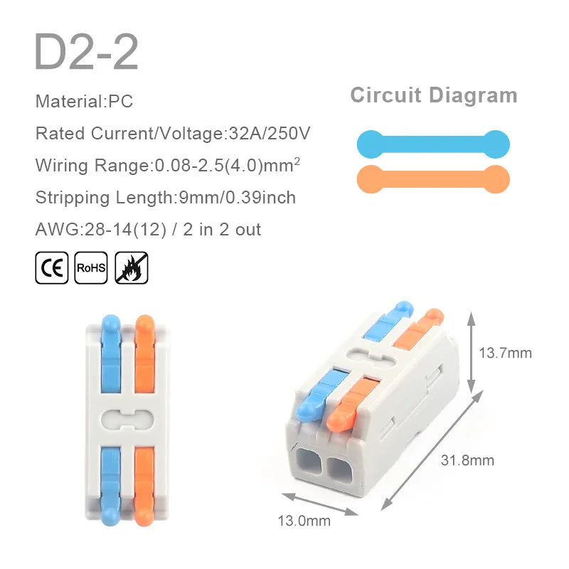 10PCS Mini Fast Wiring Cable Connectors – Universal Compact Electrical Splitter & Push-In Home Terminal Block