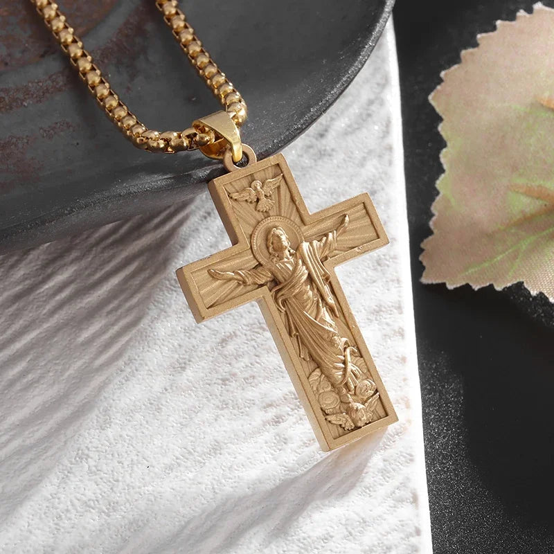 Gothic Skull Jesus Cross Necklace – Punk Catholic Amulet Jewelry for Men, Religious Pendant