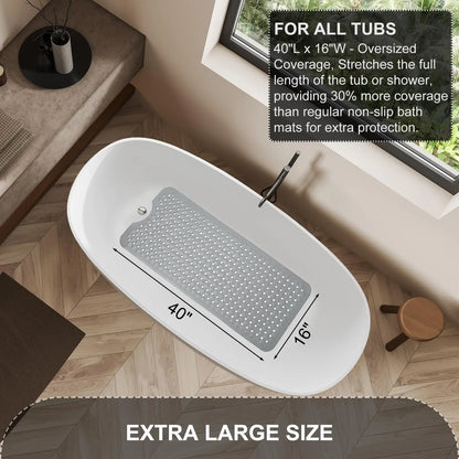 Non-Slip Bath Mat 40×16 Inch – Extra Large Machine Washable Bathtub & Shower Mat with Drain